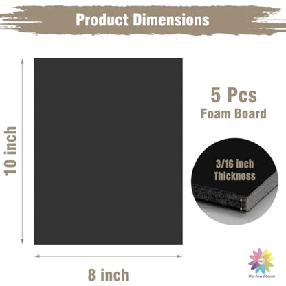 Mat Board Center 8x10 Black Foam Boards Pack of 5, 3/16" Thick - color: Black, size: 8x10