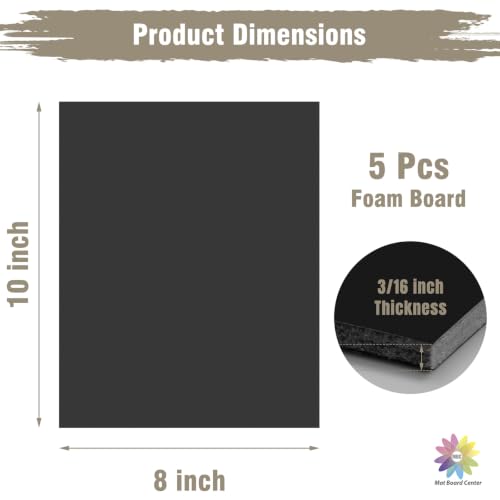 Mat Board Center 8x10 Black Foam Boards Pack of 5, 3/16" Thick - color: Black, size: 8x10