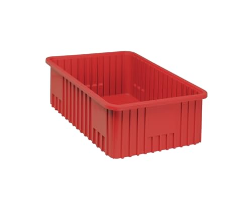 QUANTUM STORAGE SYSTEMS DG93080 Dividable Grid Storage Container, Heavy-Duty Stackable Plastic Parts Bin for Warehouse, Assembly & Industrial Organization, 22-1/2" x 17-1/2" x 8", Red, 3-Pack - color: Red