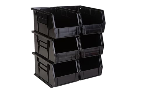9.5" x 6" x 5" (6 Pack) Plastic Stackable Storage Bin, Black - color: Black, size: 6 Pack