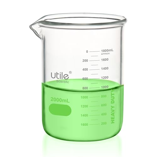 Utile 2000ml Glass Beaker Set, Chemical Glass Beakers, Low Form Borosilicate 3.3 Glass Lab Beaker with Printed Graduation, 4000.2000.1 - style: 2000ml (1pc)