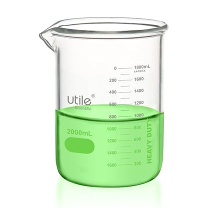 Utile 2000ml Glass Beaker Set, Chemical Glass Beakers, Low Form Borosilicate 3.3 Glass Lab Beaker with Printed Graduation, 4000.2000.1 - style: 2000ml (1pc)