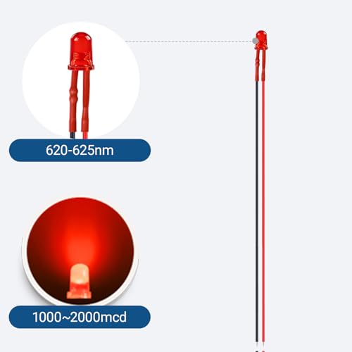 50PCS 5mm Red Pre-Wired LEDs, 3-12V DC with Inline Resistors - color: Red / 50 Pcs
