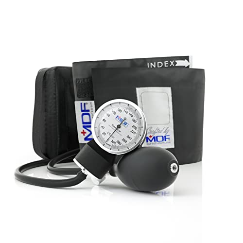MDF Instruments, Calibra Aneroid Premium Professional Sphygmomanometer, Blood Pressure Monitor with Adult Cuff & Carrying Case, Lifetime Calibration, White Dial, Black Cuff, MDF808M11 (Pack of 24) - color: Black, size: Standard Gauge - Adult Cuff (Pack of