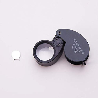 Othmro 1Pcs 40X Magnifying Glass with Light, Diameter 0.98inch Metal LED Illuminated Jewelry Magnifier, Pocket Folding Magnifying Glass, Round Mini Microscope Jewelers Eye Loupe Gauge for Stamps Black - color: B 40x/25mm