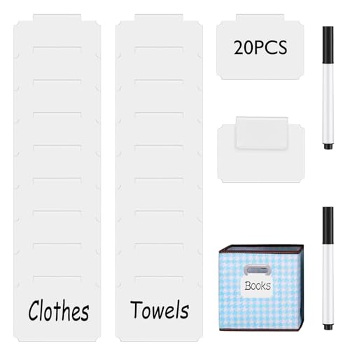 Erasable Label Holders Kit - 20 White PVC Bin Clips & 2 Chalk Markers for Organizing Storage Bins, Baskets, Containers - style: Rectangular 20 (White)
