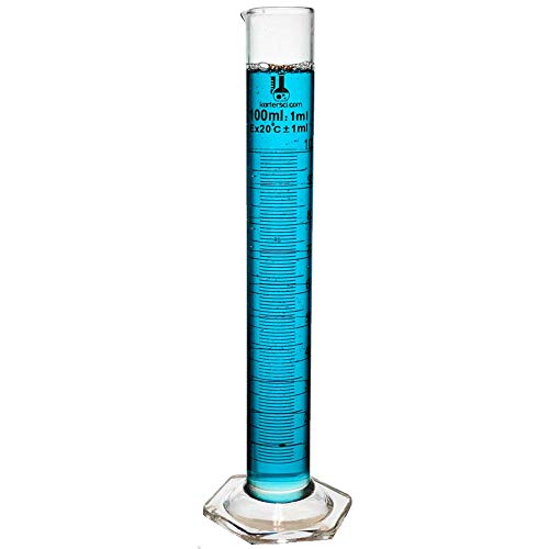 100ml Graduated Cylinder, Borosilicate 3.3 Glass, Single Metric Scale, Class B, Karter Scientific 213I51 (Pack of 6) - size: 100ml, style: Pack of 6
