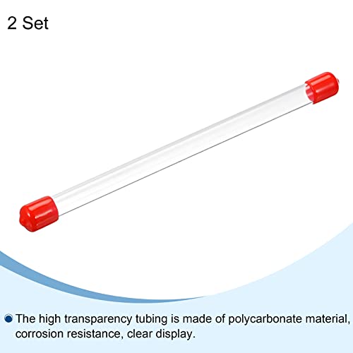 PATIKIL Clear Rigid Tube Round Plastic Tubing with Red Rubber Caps Polycarbonate Water Pipe, 305mm/ 12 Inch Length, 8mmx10mm/0.31"x0.4", 2 Set - color: Red,Clear, size: 0.31"x0.4"