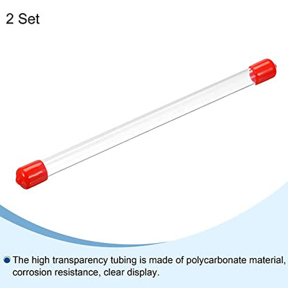 PATIKIL Clear Rigid Tube Round Plastic Tubing with Red Rubber Caps Polycarbonate Water Pipe, 305mm/ 12 Inch Length, 8mmx10mm/0.31"x0.4", 2 Set - color: Red,Clear, size: 0.31"x0.4"