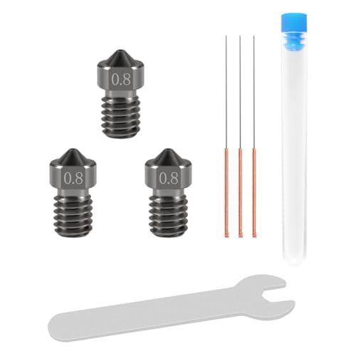 Aokin 3 Pcs 0.8mm Hardened Steel Nozzles Extruder Nozzles 3D Printer Nozzles for E3D V5 V6 and 3 Pcs 0.6mm Stainless Steel Nozzle Cleaning Needles for 1.75mm Filament 3D Printer with Wrench - color: 0.8mm