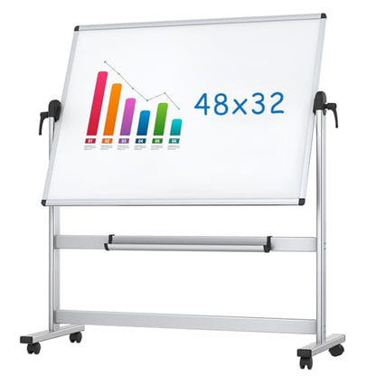 VIZ-PRO Double-Sided Magnetic Mobile Whiteboard, 48" x 32" - size: 48"W x 32"H