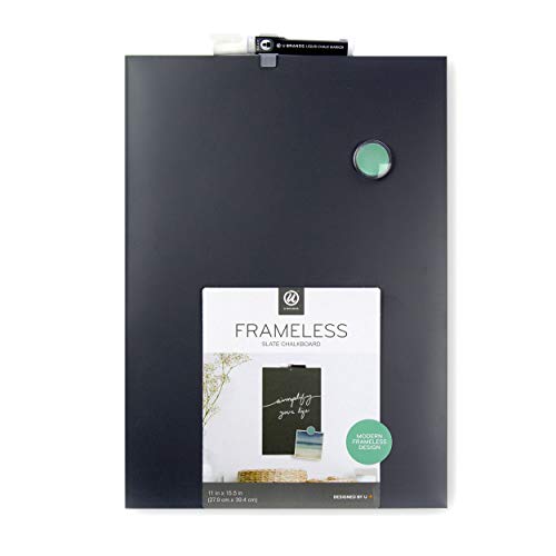 U Brands Magnetic Chalkboard, 11" x 15.5", Frameless, Premium Matte Surface, Includes Marker and Magnet