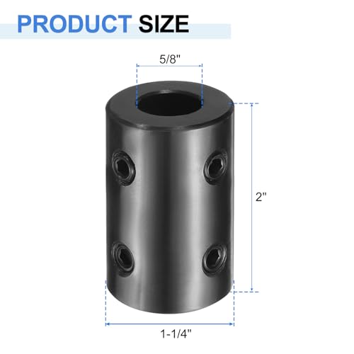 uxcell Shaft Coupling, 5/8" Bore 1-1/4" OD 2" Length Black Oxide Plated Steel Rigid Coupling with Hex Wrench for 3D Printers Motor Wheel (4 Screws Each Piece)