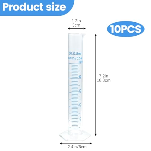 Geesatis 10 Pcs Plastic Graduated Measuring Cylinder 50ml, Lab Supplies - size: 50ml, style: 10Pcs