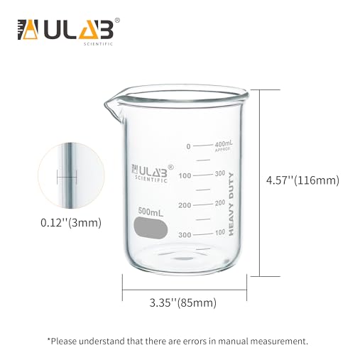 ULAB Scientific Glass Beaker Set, Vol. 500ml, 3.3 Borosilicate Griffin Low Form with Printed Graduation, Pack of 4, UBG1016 - style: Vol.500ml,Pack of 4