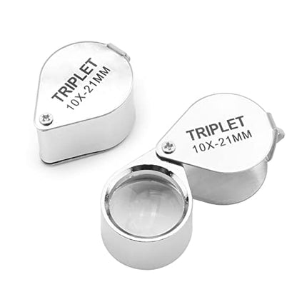 Othmro 2Pcs 10X Jewelers Magnifying Glass, Diameter 0.83in Metal Illuminated Jewelry Magnifier, Pocket Folding Magnifying Glass, Mini Microscope Jewelers Loupe, Round Body Jewelry Loupe Silver - color: B 10x/ 21 Mm