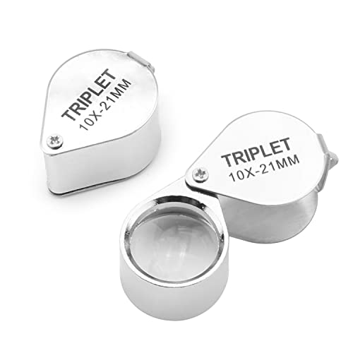 Othmro 2Pcs 10X Jewelers Magnifying Glass, Diameter 0.83in Metal Illuminated Jewelry Magnifier, Pocket Folding Magnifying Glass, Mini Microscope Jewelers Loupe, Round Body Jewelry Loupe Silver - color: B 10x/ 21 Mm