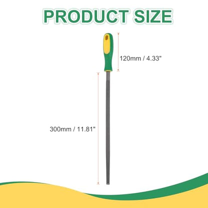 HARFINGTON 12" Round Coarse Cut File Double Cut Teeth Coarse Metal File High Carbon Steel T12 with Plastic Handle for Metal Wood Finishing Roughing, Grey/Yellow-Green - size: 12", style: Coarse Cut
