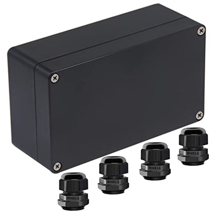 Junction Box IP65 Waterproof ABS Plastic Electrical Project Case Power Junction Boxes, Project Box with 4 PCS M16 Cable Glands 6.22x3.54x2.36 inch (158 x 90 x60 mm) - color: Black, size: 6.22"x3.54"x2.36"