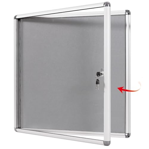 SWANCROWN 28x26 in Enclosed Bulletin Board, Message Noticeboard, Grey Felt - color: Gray Felt, size: 28" x 26"