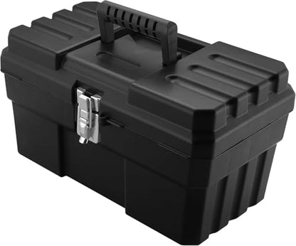 Akro-Mils 14-Inch Plastic Toolbox with Removable Tray, Steel Latch & Padlock Eye, Industrial-Grade Tool Box for Tools, Crafts, First Aid & Hobby Supplies, 14" x 8" x 8", Made in USA, Black (09514) - color: Black