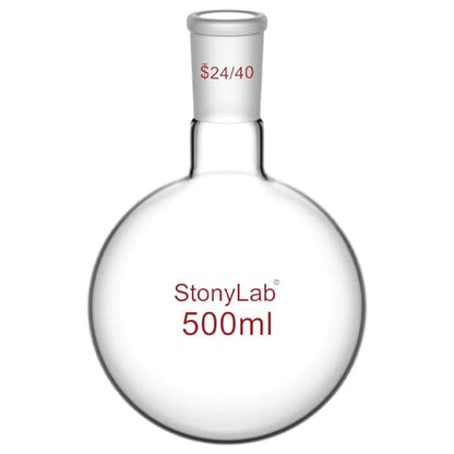 StonyLab Glass 500ml Heavy Wall Single Neck 1 Neck Round Bottom Flask RBF, with 24/40 Standard Taper Outer Joint – 500ml - size: 500 ml