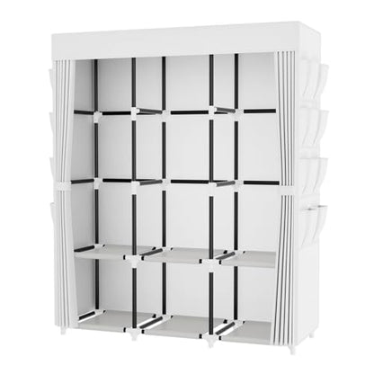 Portable Closet with Cover, 3 Hanging Rods and Side Pocket, Sturdy Free Standing Closet, White - color: White, size: 3 Row - 49.2'' Wide