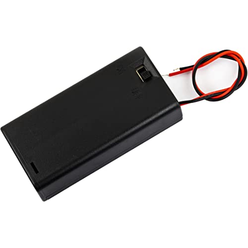 whiteeeen 2pcs 2 AA Battery Box Case with Switch Cover Black Plastic Cell Holder Spring Clip Wire Leads (2X 1.5V, Total 3V) - size: AA 2x1.5V Box with Switch (2pcs)