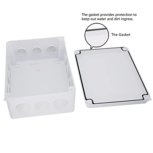Zulkit Junction Box ABS Plastic Dustproof Waterproof IP65 Universal Electrical Boxes Project Enclosure White 10 x 7.9 x 4.7 inch (255 x 200 x 120mm) - size: 10" x 7.9" x 4.7"