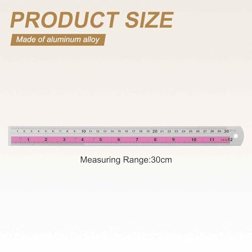 HARFINGTON 4pcs Metal Straight Ruler 30cm Metric SAE Aluminum Alloy Measuring Rulers Scale Tools with Hole for Measure Study Reading Classroom Office, Pink - color: Pink, size: 30cm