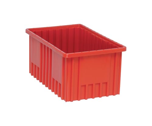 QUANTUM STORAGE SYSTEMS DG92080RD Dividable Grid Storage Container, Heavy-Duty Stackable Plastic Parts Bin for Warehouse, Assembly & Industrial Organization, 16-1/2" x 10-7/8" x 8", Red, 8-Pack