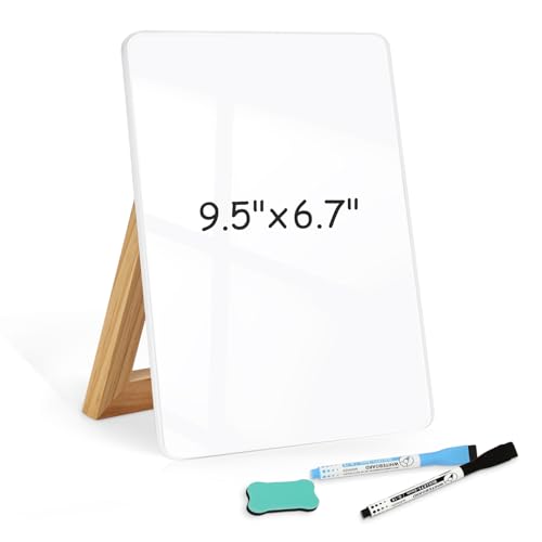 Desktop Glass Whiteboard, 9.5"x 6.7" Desk Dry Erase Board with Wood Stand - color: Stand-white a