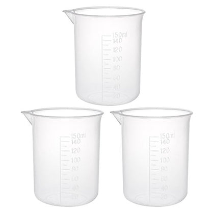 uxcell Measuring Cup 150ml PP Plastic Graduated Beaker Transparent for Lab Kitchen Liquids 3pcs - size: 150ml
