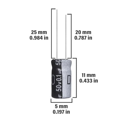 0.1uF 50V 5x11mm Electrolytic Capacitor 0.1 UF MFD 50 Volt 0.2x0.43in Aluminum Capacitors (Pack of 15) - style: 0.1uF 50V 5x11MM
