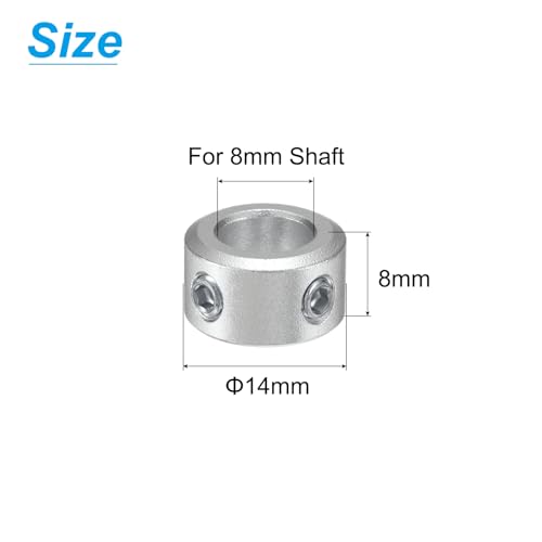 uxcell Set Screw Shaft Collar for 8mm Shaft, 2pcs Clamping Collars 14mm OD, 8mm Thickness, Aluminum Alloy Clamp-On Collar with M4 Set Screws and a Wrench