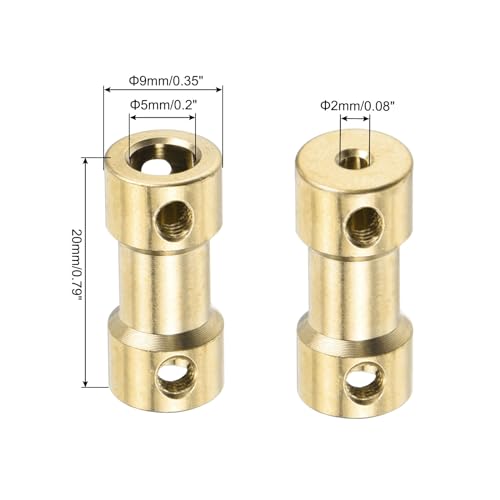 MECCANIXITY 6pcs 2mm to 5mm Brass Shaft Coupling Joint Connector with Screws and Hex Wrench Flexible Motor Shaft Coupler for Car Wheels Tires Shaft Motor - size: 2mm to 5mm