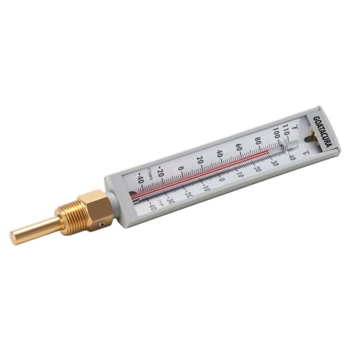 6'' Straight Brass Well Thermometer, 2" Stem,