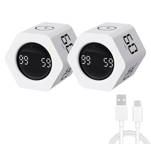 LUCKY TIME Flip Productivity Timer, 1, 5, 10, 30, 60 Min, Desk Cube Timer - color: White*2 Hexagon