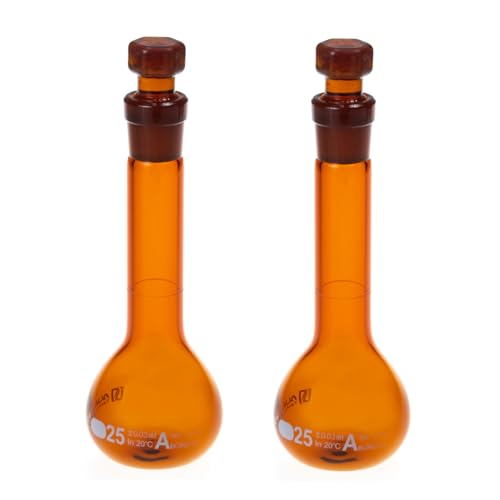 2PCS 25ML Volumetric Flask, Class A, Glass Stopper for Laboratory - color: Amber Glass, size: 25ML