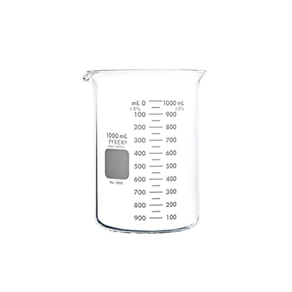 PYREX Griffin Borosilicate Glass Beaker - Low Form Graduated Measuring Beaker with Spout – Premium Scientific Glassware for Laboratories, Classrooms or Home Use - PYREX Chemistry Glassware, 1L, 2/Pk - size: 1 L