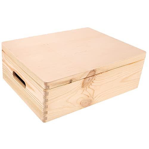 Creative Deco XL Wooden Storage Box with Hinged Lid - color: Beige, size: XL | Handles