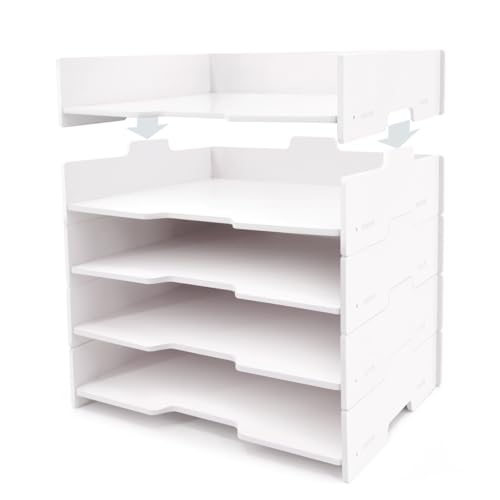 SONGWAY 5-Tier Stackable Paper Tray - File Organizer for Desk, Paper Sorter, Desktop Letter Trays, Workspace Desk Organizer Trays for Home Office School