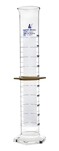Graduated Cylinder, 2000mL - ASTM, Class A Tolerance ±6.00mL - Protective Collar, Hexagonal Base - Blue Graduations - Borosilicate 3.3 Glass - Eisco Labs - size: 2000mL