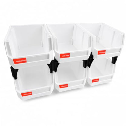 6 Pack Stackable Parts Bins, 5x4x3 in, Plastic Small Parts Organizer,White - color: White-6 Pack, size: 5"x4"x3"