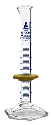 Graduated Cylinder, 5mL - ASTM, Class A Tolerance ±0.05mL - Protective Collar, Hexagonal Base - Blue Graduations - Borosilicate 3.3 Glass - Eisco Labs - size: 5mL