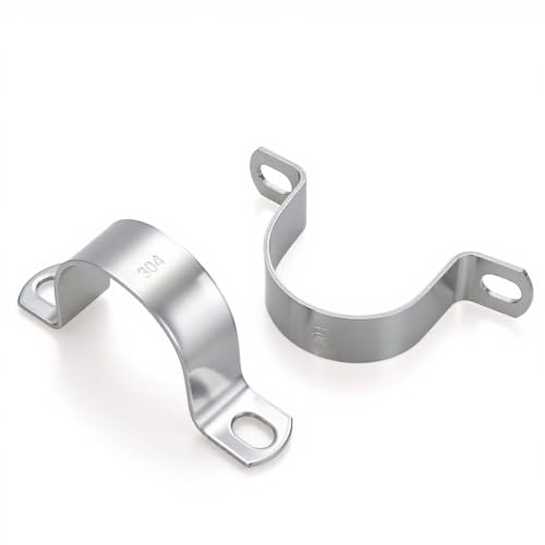 6 PCS 2-3/8 Inch, 304 Stainless Steel Thickened Pipe Clamps, Heavy-Duty Two Hole U-Bracket Conduit Clips for HVAC, Electrical, Plumbing, Secures Rigid Pipe/Tube on Wood/Metal/Concrete (60mm) - size: 2-3/8" (60mm)