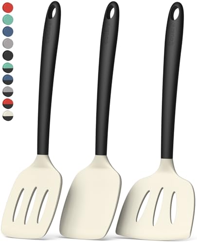 Coukre 3 Pack Silicone Spatula Set, Heat Resistant to 500°F, BPA-Free - color: BeigeBlack