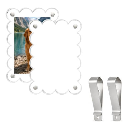 2 PCS Scalloped Car Photo Holder, 3.5" x 2.4" Acrylic Auto Sun Visor Picture Frame with Clip, Magnetic Personalized Sunvisor Photo Clip Picture Display Holder for Most Vehicles - color: Scalloped