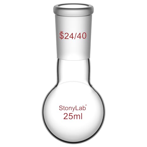StonyLab Glass 25ml Heavy Wall Single Neck 1 Neck Round Bottom Flask RBF, with 24/40 Standard Taper Outer Joint – 25ml - size: 25 ml