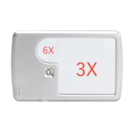 Pocket Magnifying Glass with Light 3X 6X Lighted Magnifier Card Type Handheld Reading Magnifying Glass High Definition Magnifier Portable Square Loupe for Jewelry Stamps Watches Crafts